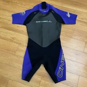 ONeill Wetsuit Mens Medium Black Blue Neon Shorty Spring Suit USA